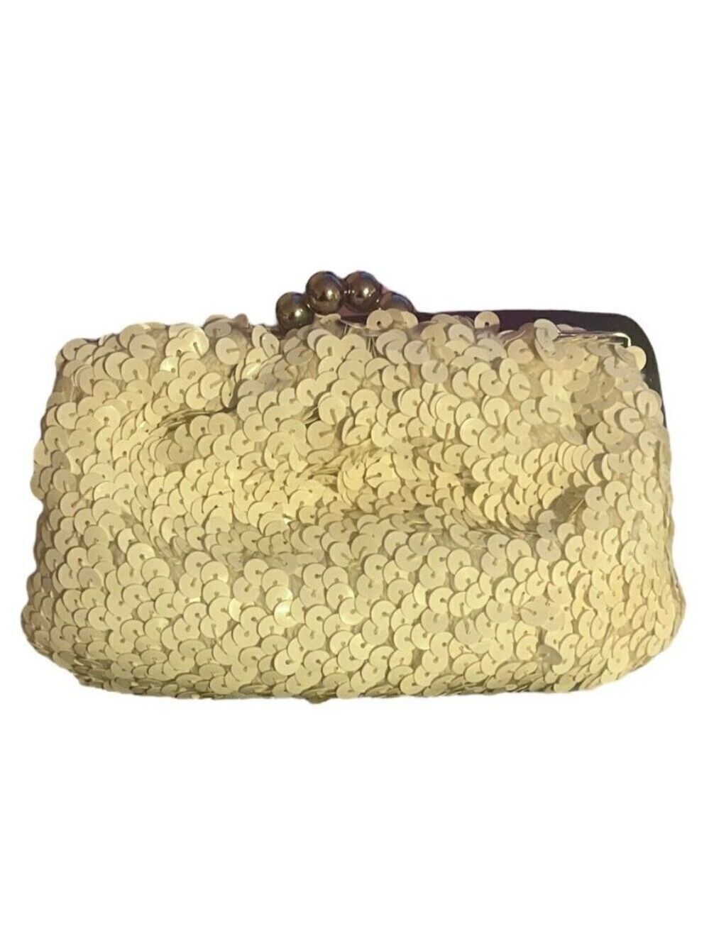 Vintage white sequins satin lining Clutch small white full of sequins silver cla
